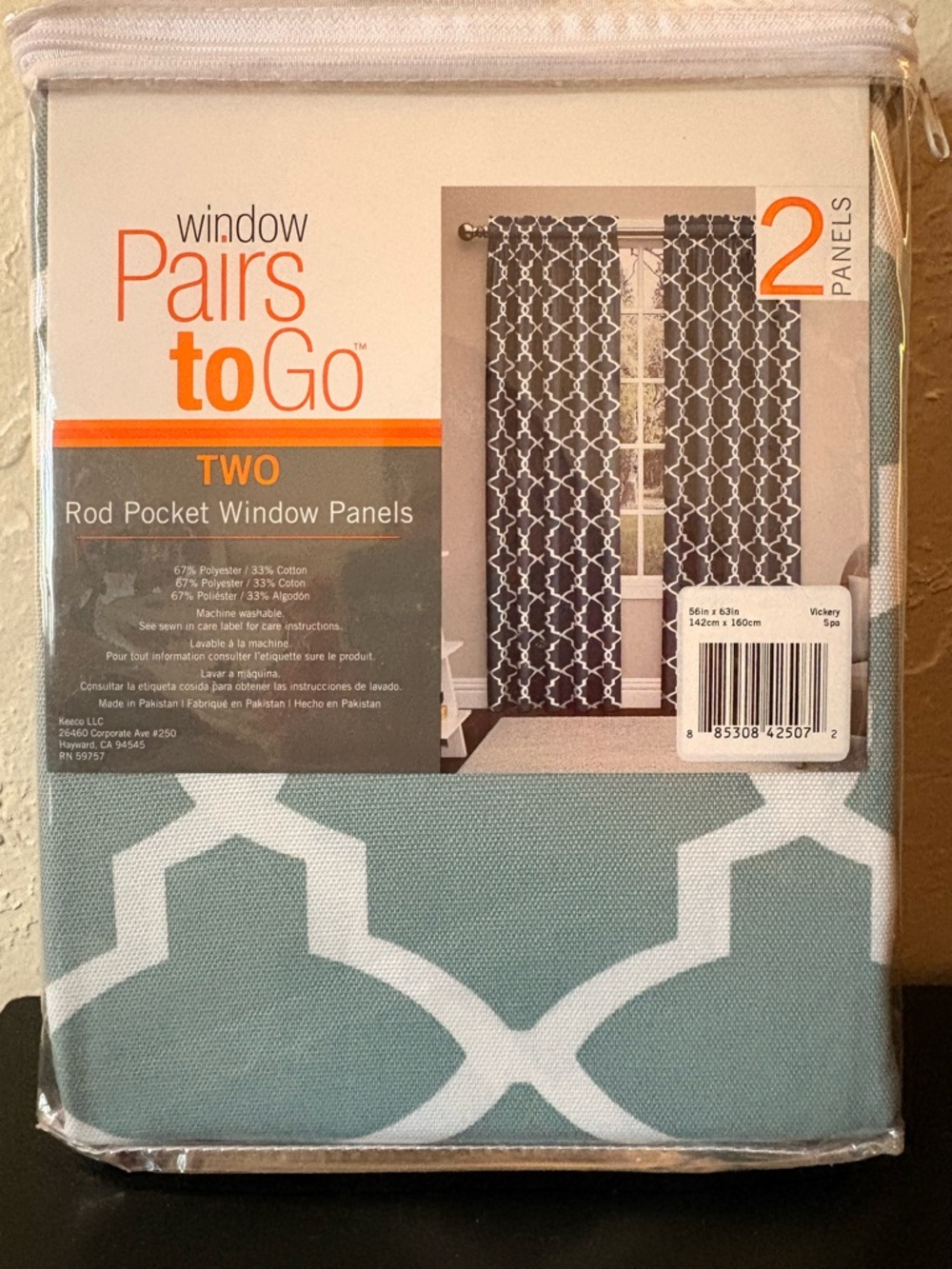 Pairs to Go Rod Pocket Window curtains 56”x63”,  Spa (seafoam) green